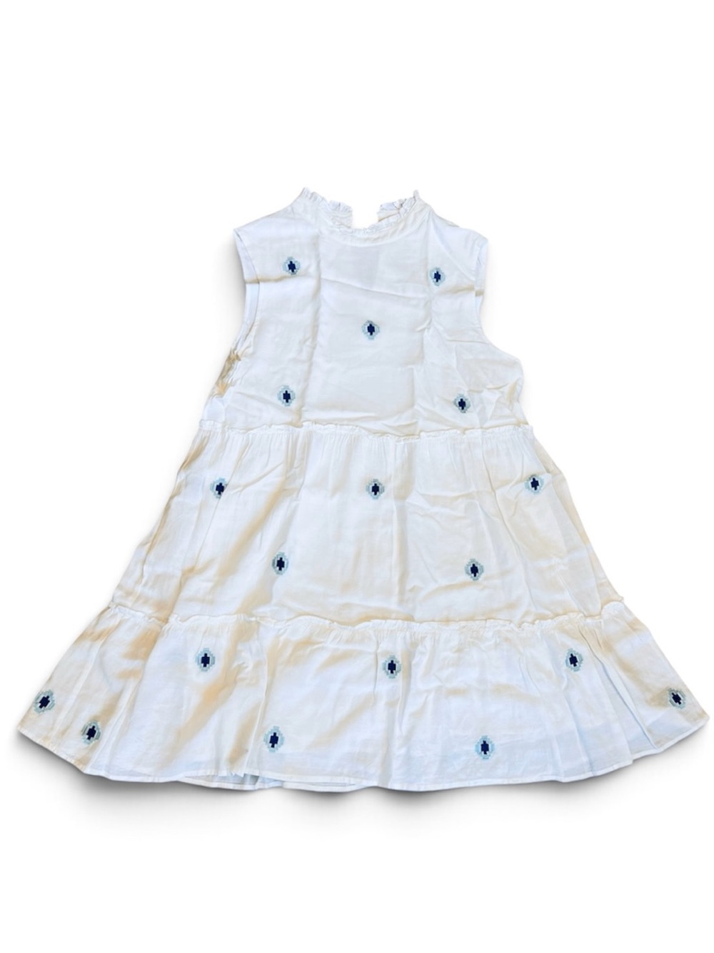 J. Marie Women’s Sz M White Embroidered Dress Tiered Ruffle Neck Sleeveless
